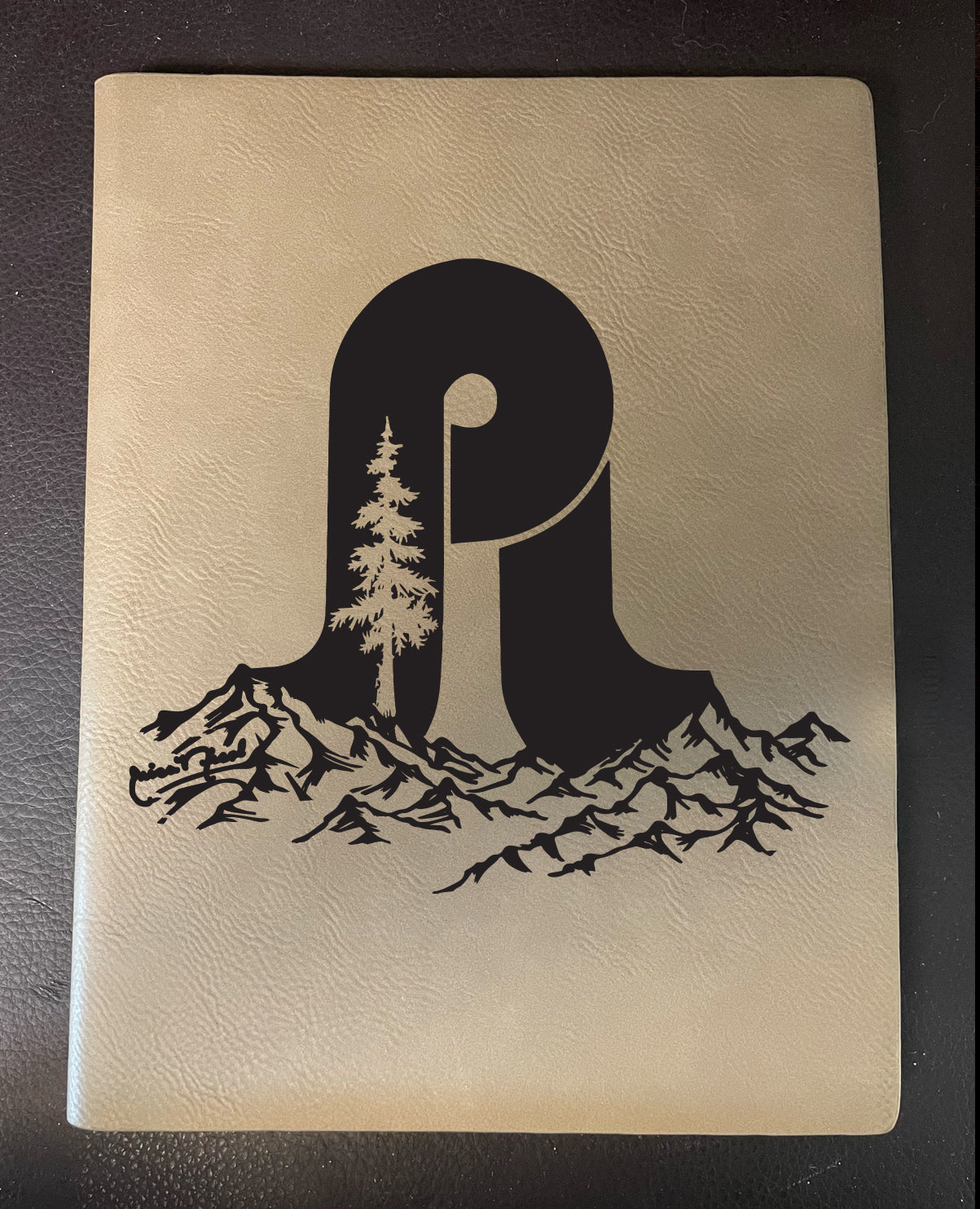 Pretty Lights- Leather Journal Beige/Grey / Pl Og Mountain & Tree