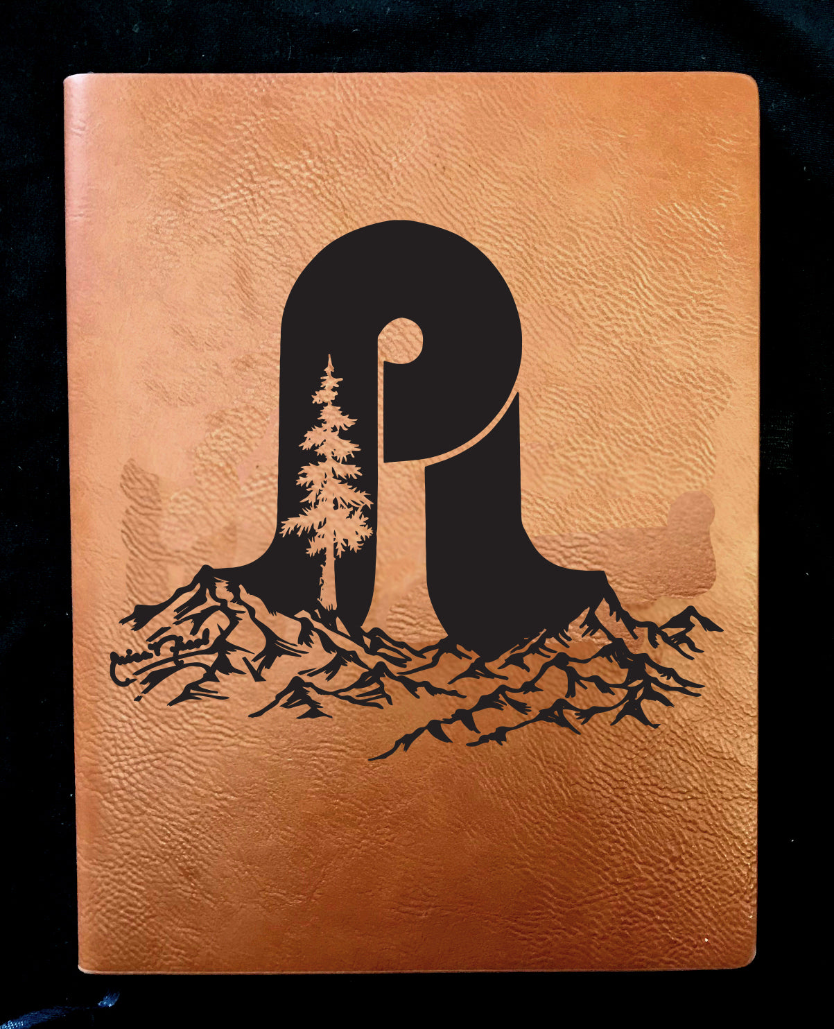 Pretty Lights- Leather Journal Tan / Pl Og Mountain & Tree