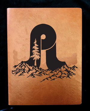 Pretty Lights- Leather Journal Tan / Pl Og Mountain & Tree