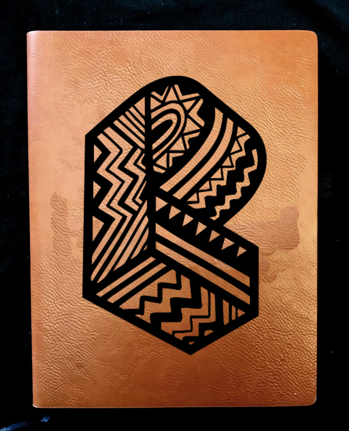 Pretty Lights- Leather Journal Tan / Pl Geometric Prism