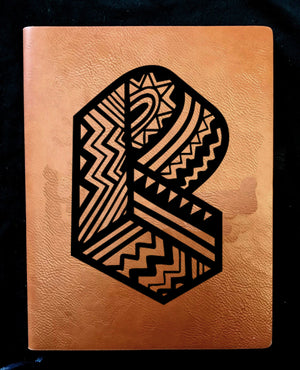 Pretty Lights- Leather Journal Tan / Pl Geometric Prism