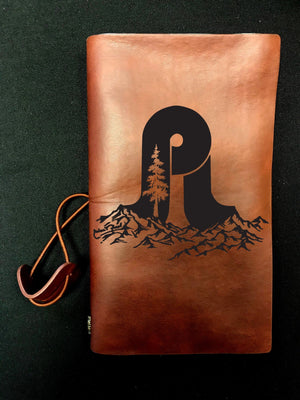 Pretty Lights- Leather Travel Journal Refillable Red / Pl Og Mountain & Tree