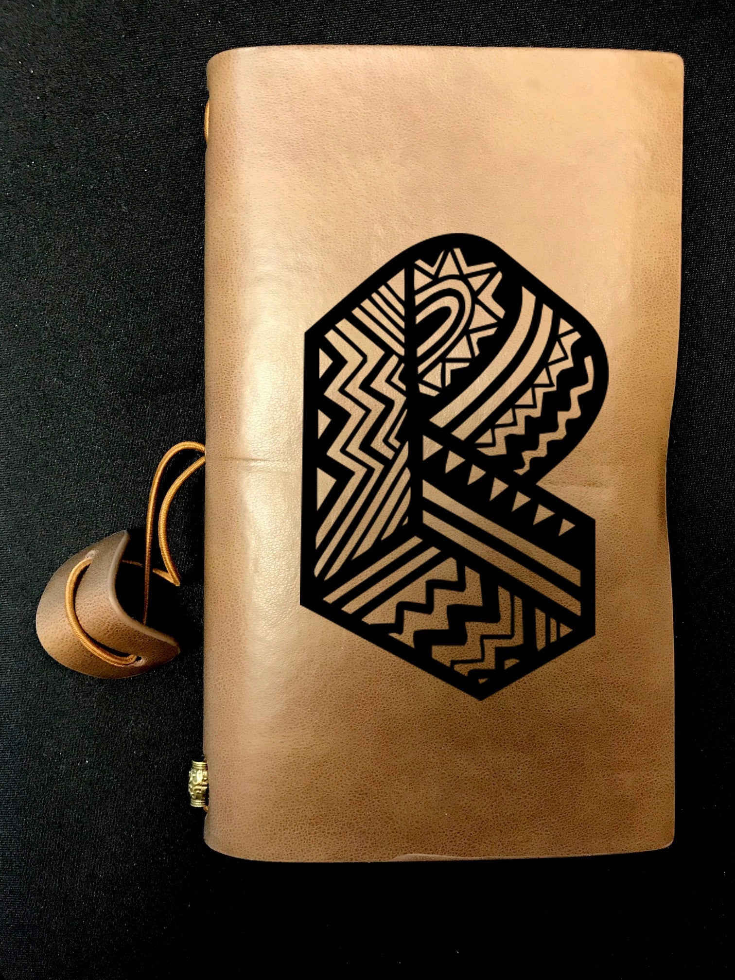 Pretty Lights- Leather Travel Journal Refillable Brown / Pl Geometric Prism