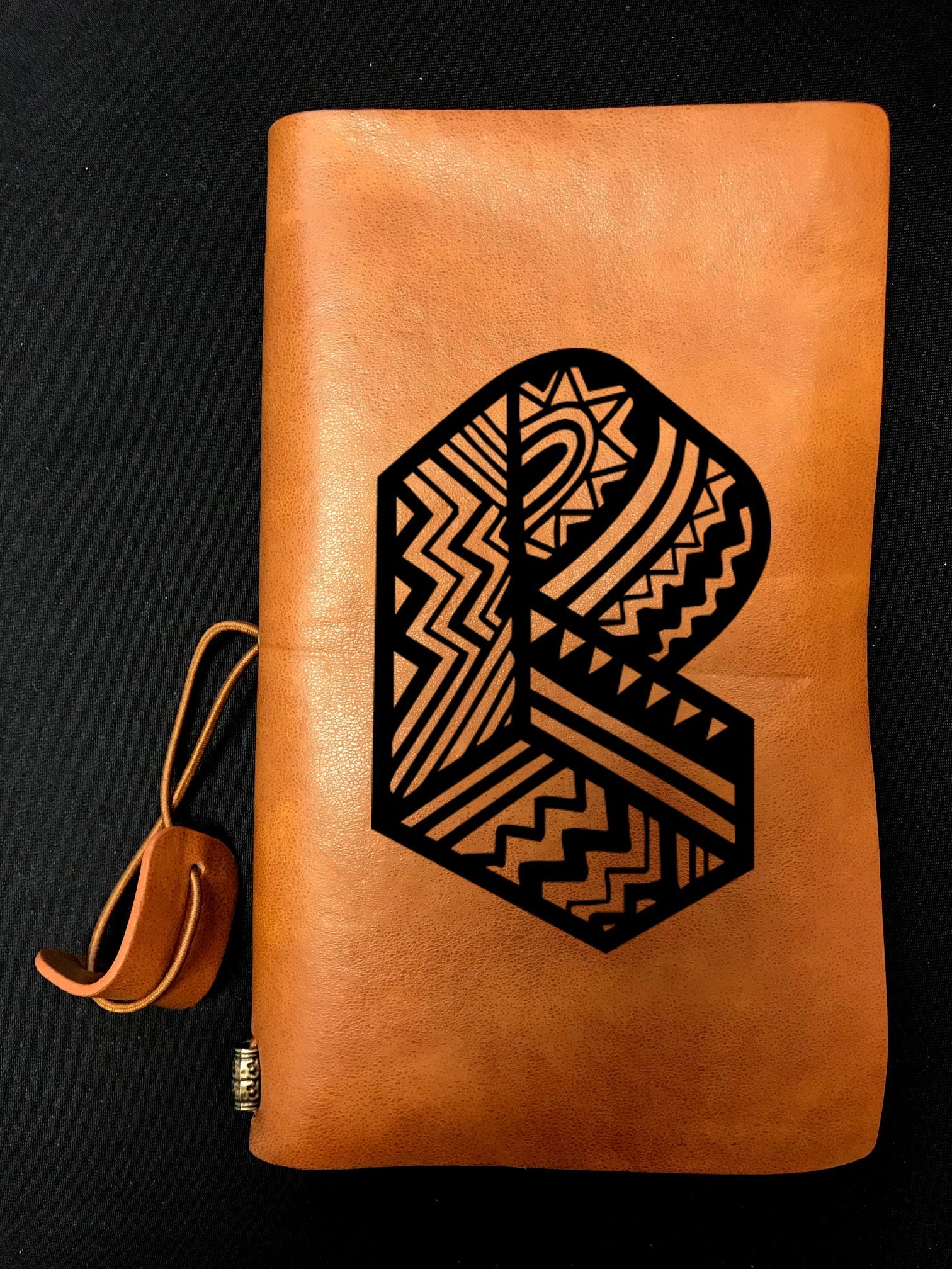 Pretty Lights- Leather Travel Journal Refillable Tan / Pl Geometric Prism