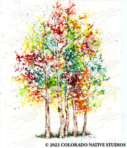 Rainbow Aspens Art Print (Watercolor)