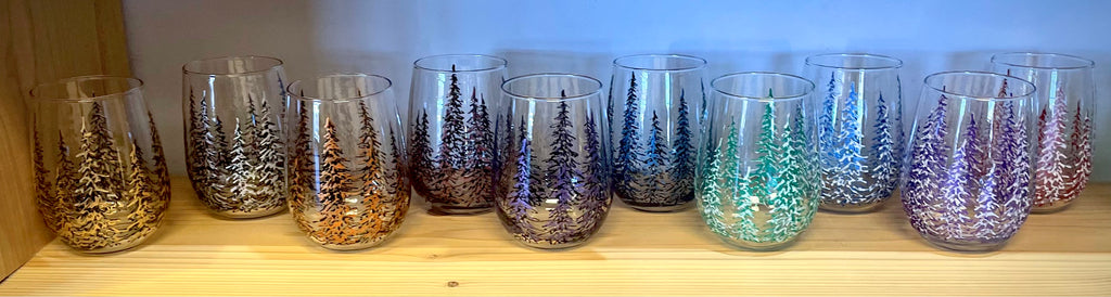 Pine Tree Stemless Wine Glass